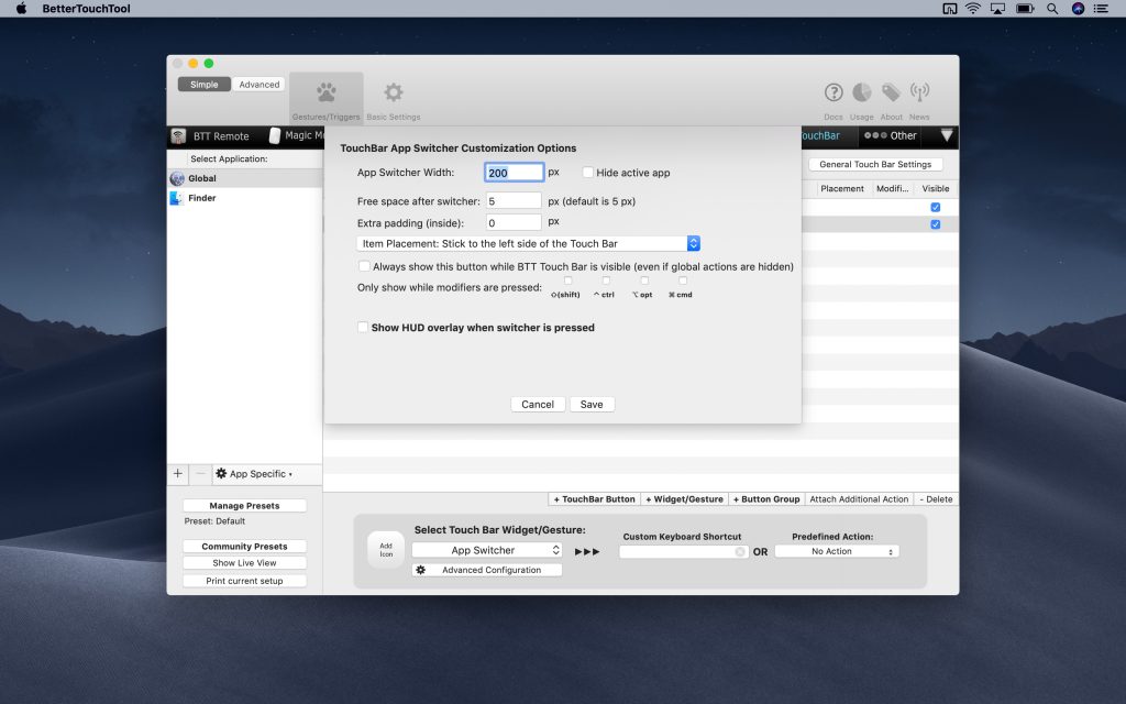 TouchBar App Switcher Customization Options