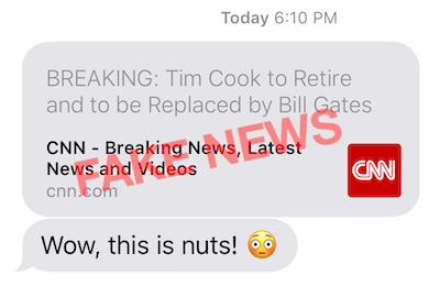iOS Safari iMessage bug fake headline example