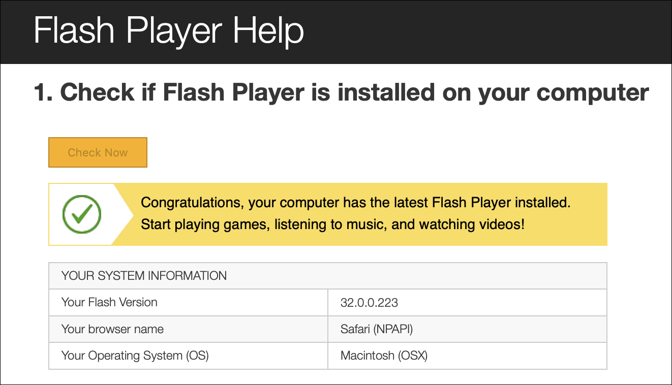 adobe flash player check for update
