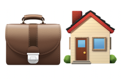 Working from home: Apple emojis depicting a briefcase and a house.