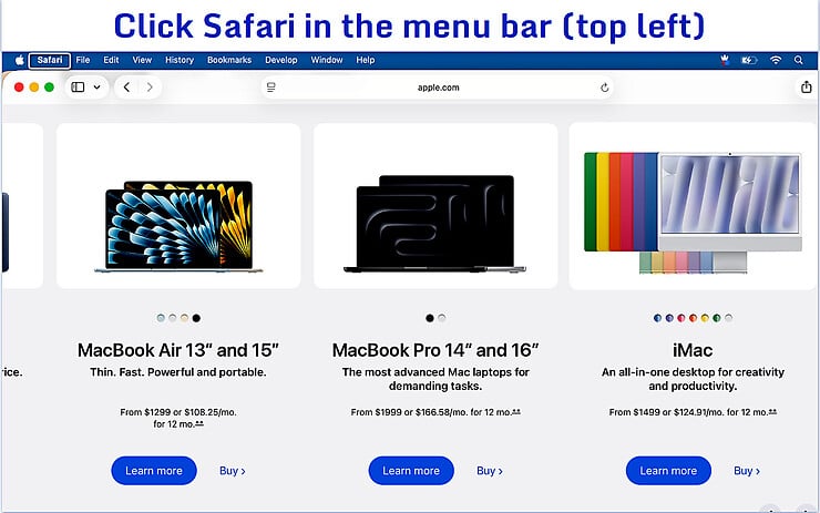 Screenshot of Safari dashboard showing how to access Safari icon