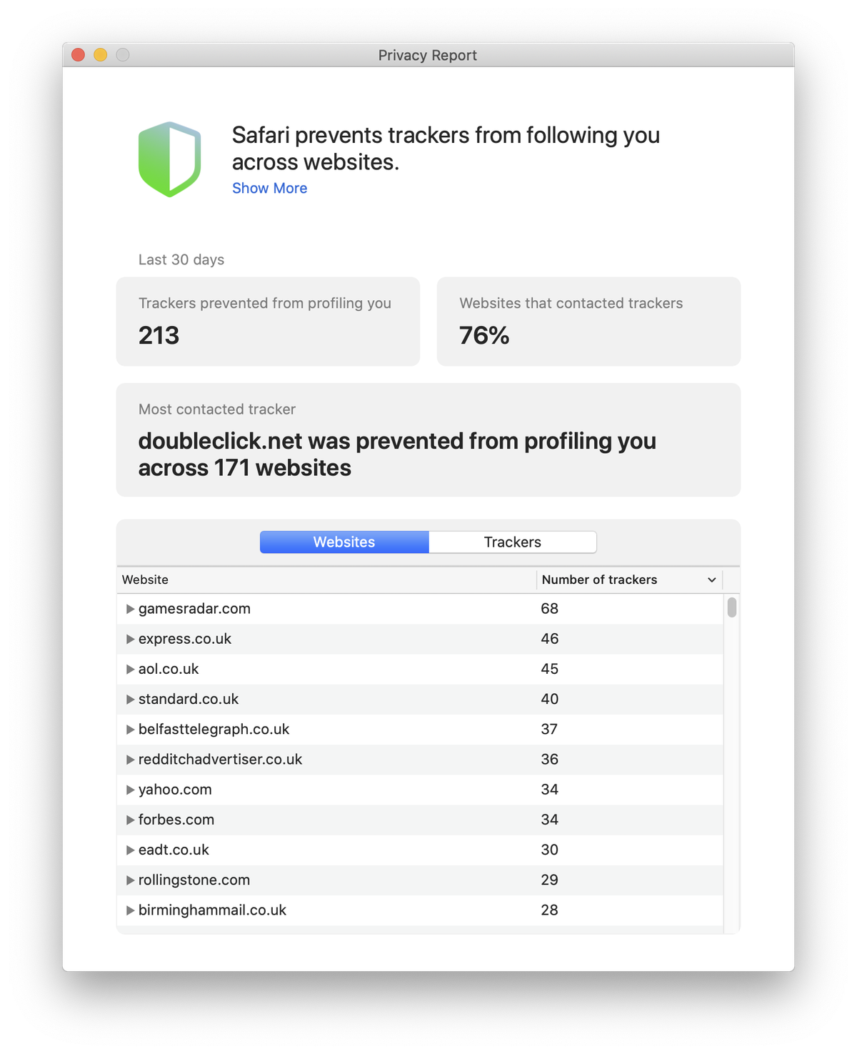 safari privacy report trackers