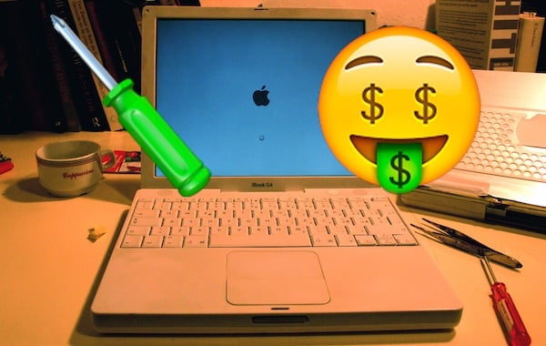 Mac repairs are expensive - based on Vicki is Alive! by Salvatore Barbera, CC BY-SA