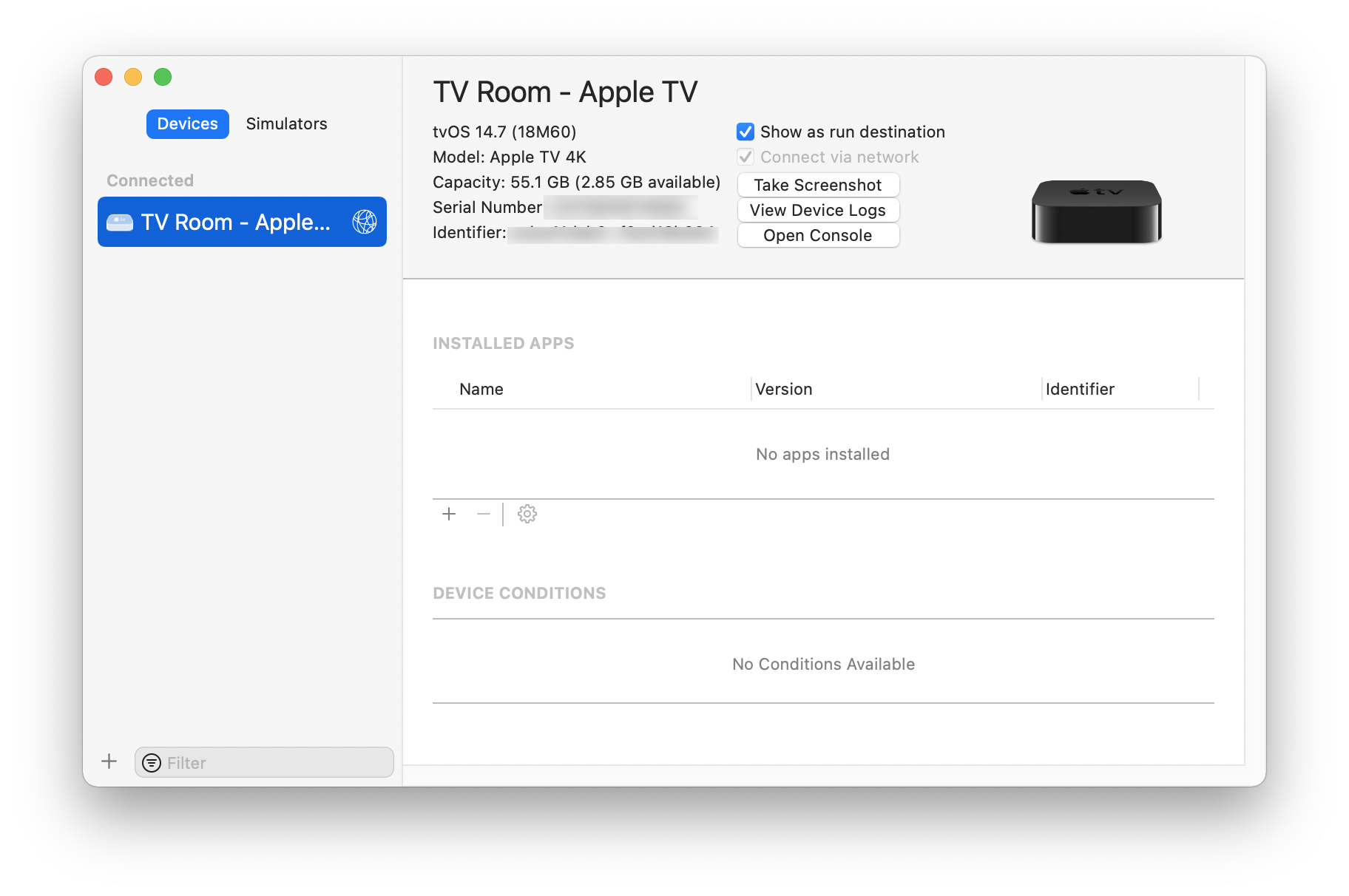 An Apple TV, paired with a Mac to take screenshots