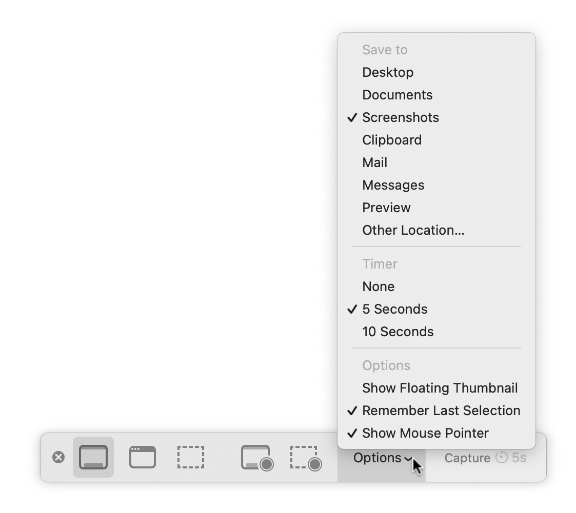Additional options for taking screenshots and screen recordings on macOS