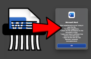 Shredder shredding a Microsoft Word file making it corrupt
