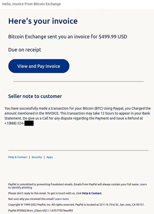 paypal invoice bitcoin scam