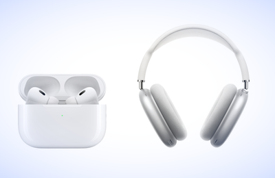 AirPods hero image with blue background