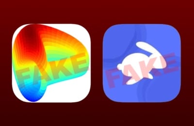 Fake Curve Finance and Rabby Wallet apps in the iOS App Store icons