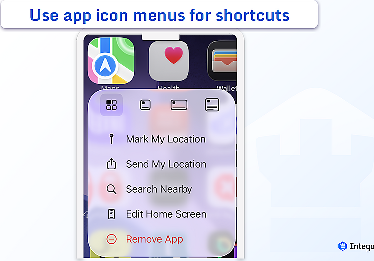 iOS screen showing press-and-hold app icon menu