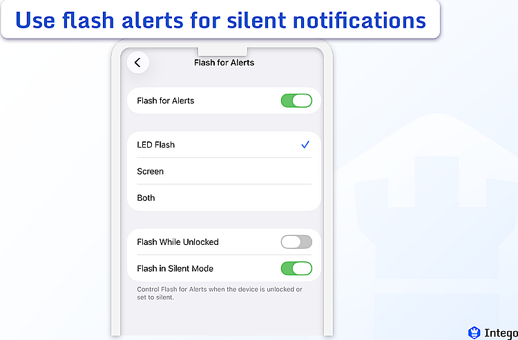 iOS Flash for Alerts accessibility settings