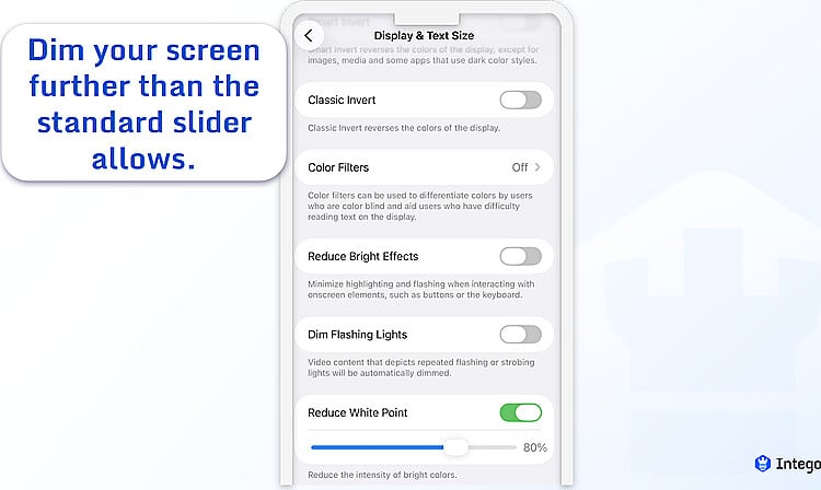 iOS accessibility settings for display and text size