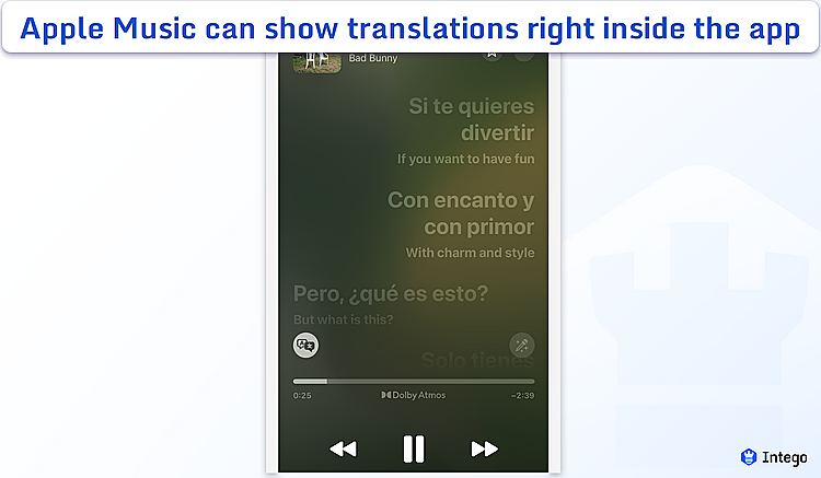 iPhone screen showing Apple music auto-translate tool