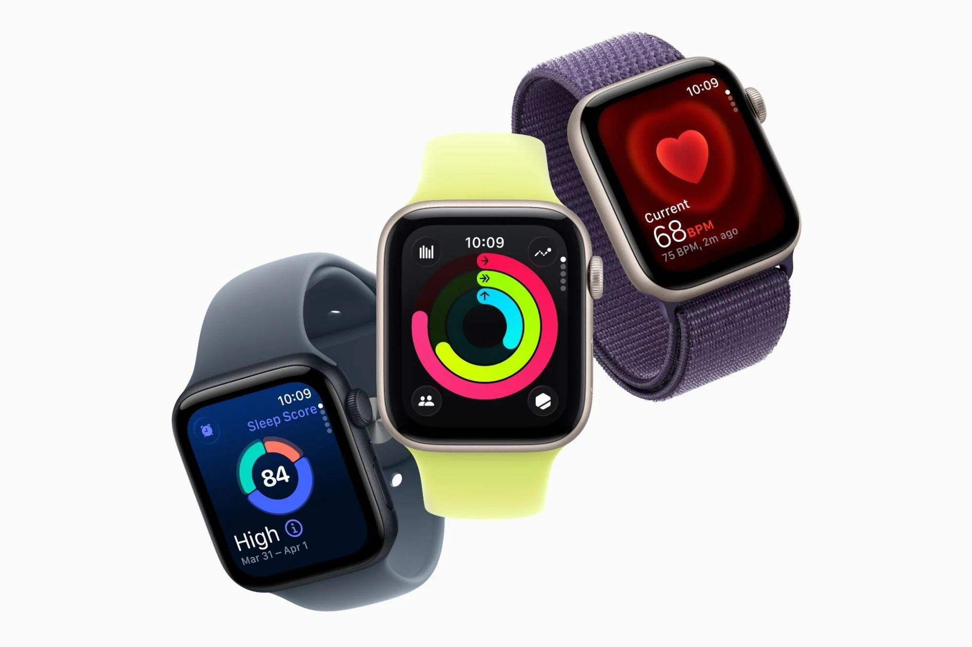 Press release image of three Apple Watch SE 3 watches