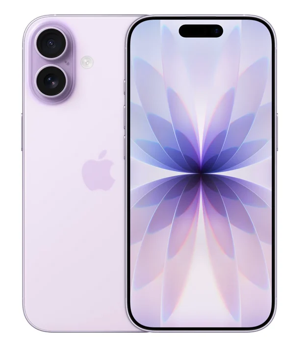 Purple iPhone 17 shown from the front and back