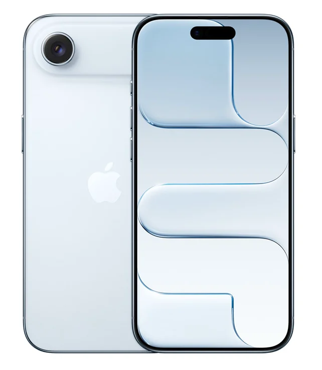 Light blue iPhone Air shown from the front and back