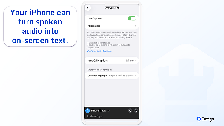 iOS Live Caption settings options