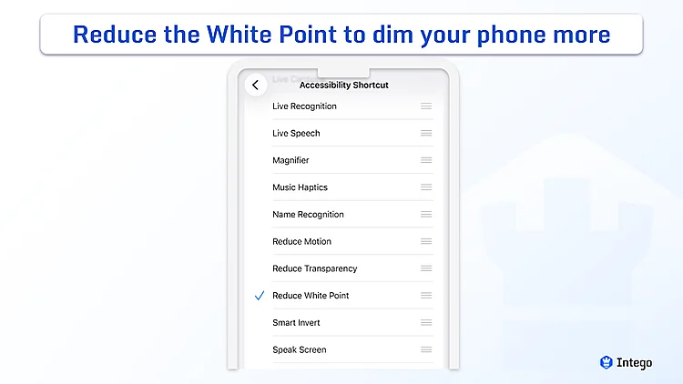 iOS accessibility shortcut showing "reduce while point"